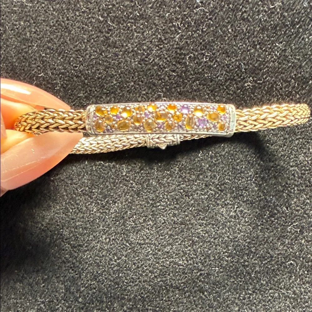 John Hardy 18k Gold and Silver Bracelet with With Yellow and Purple Stones